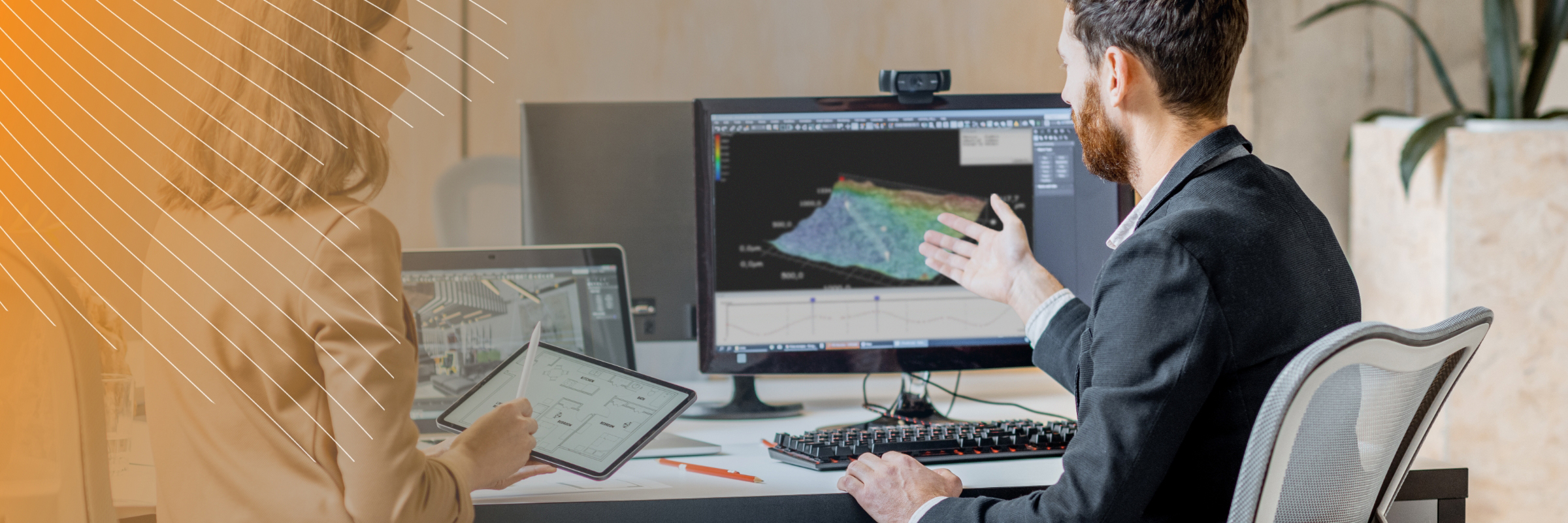 Headergrafik: Darstellung eines technischen Modells am Computer