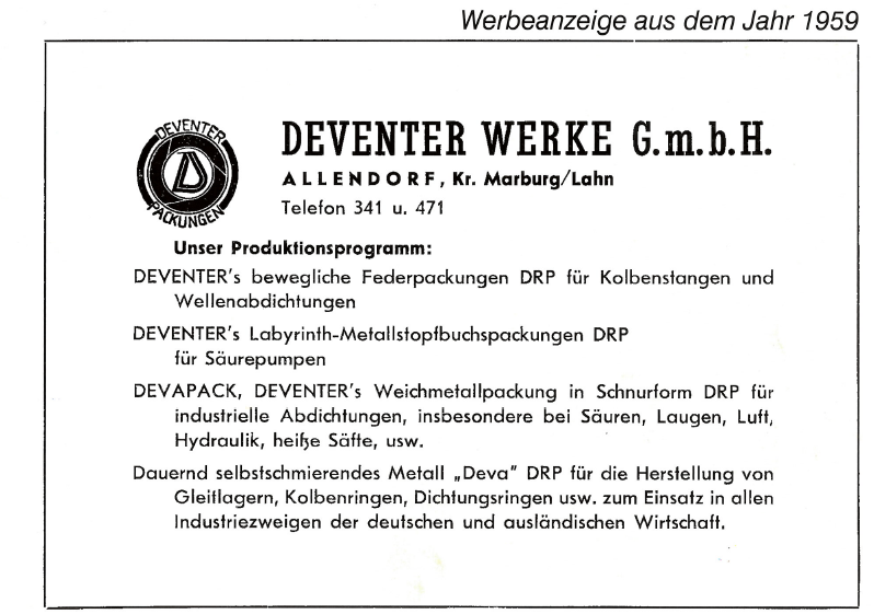 Deventer Werbeanzeige aus dem Jahr 1959