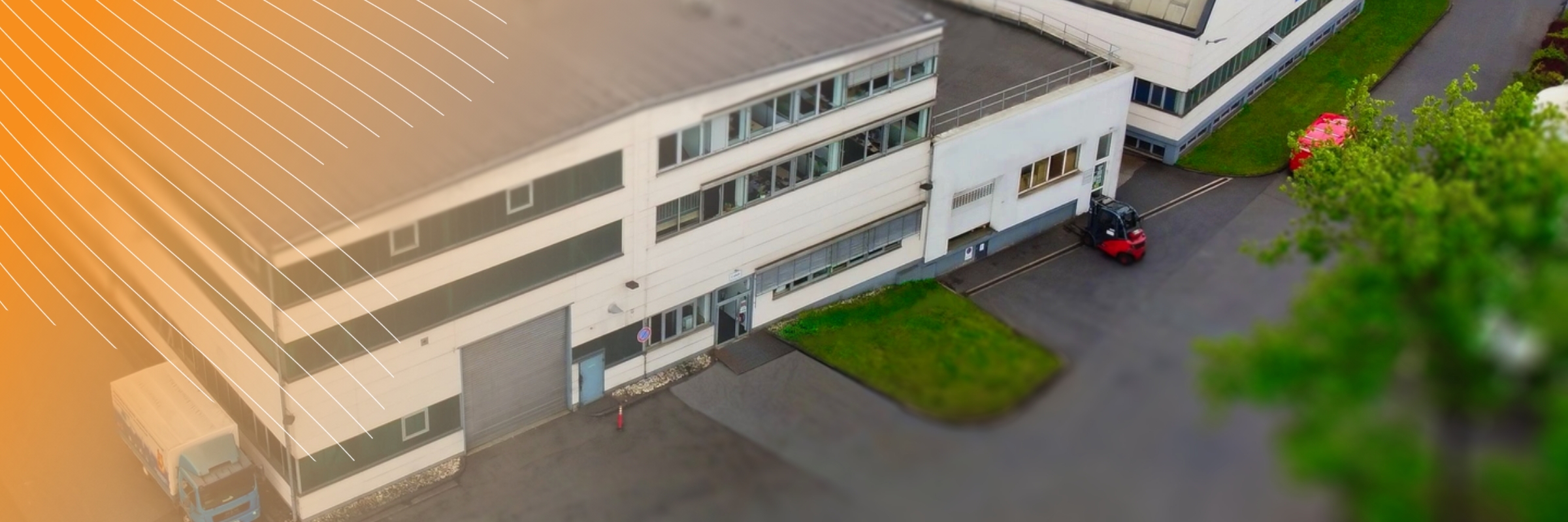 Unternehmensgebäude mit Overlay
