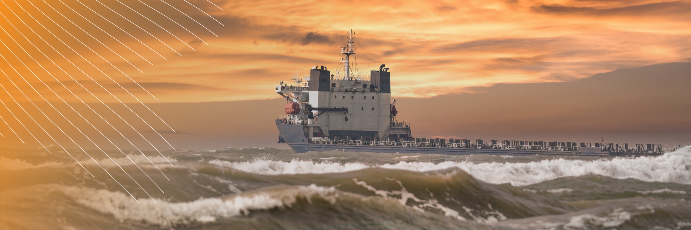 Containerschiff auf rauer See mit Overlay